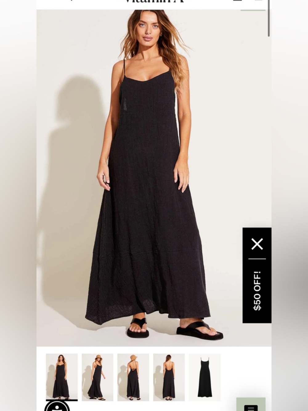 Vitamin A Mari Maxi Dress - Black Crinkle Linen